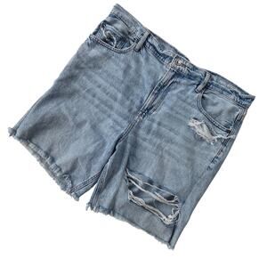 American Eagle Ladies' Low-Rise Denim Baggy Skater Shorts sz 14 Destroyed Grunge